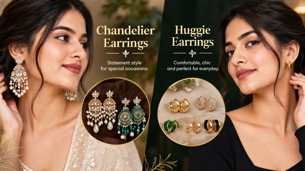 Chandelier and huggie earrings for women