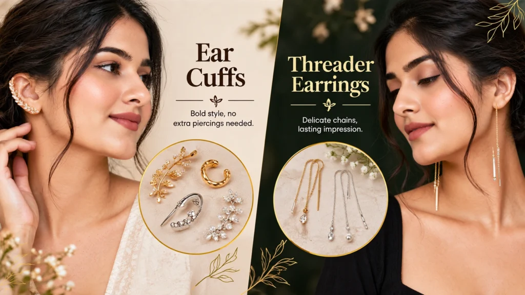 Ear cuff and threader earrings for women